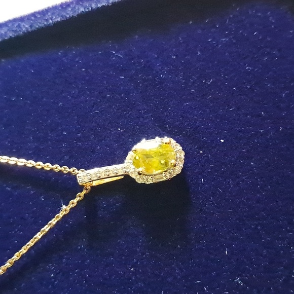 Premium Sava Sphene & White Zircon Halo Pendant On 20" Necklace - Picture 3 of 10